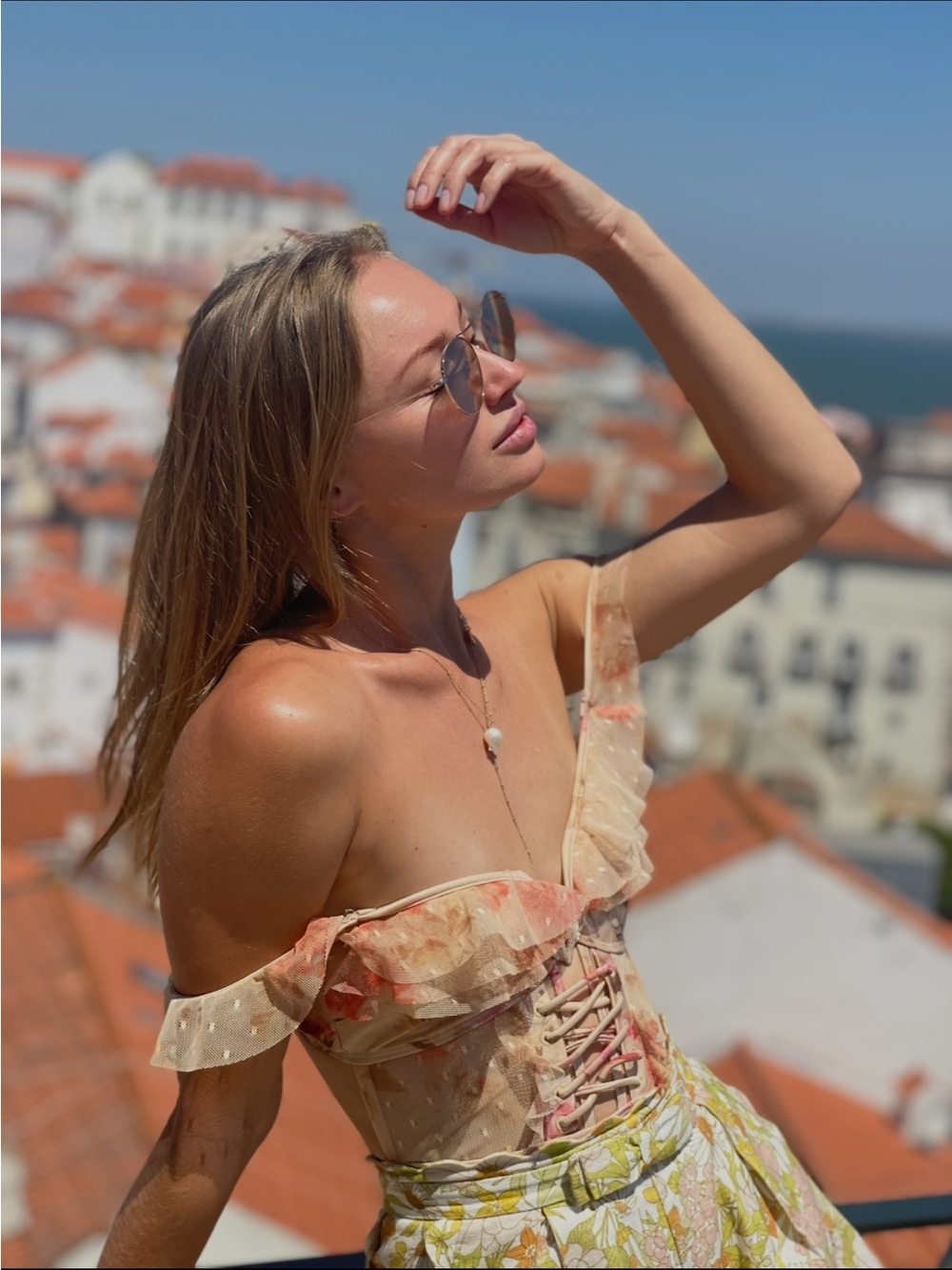 Zimmermann Cream and Pink Floral One-Piece Swimsuit